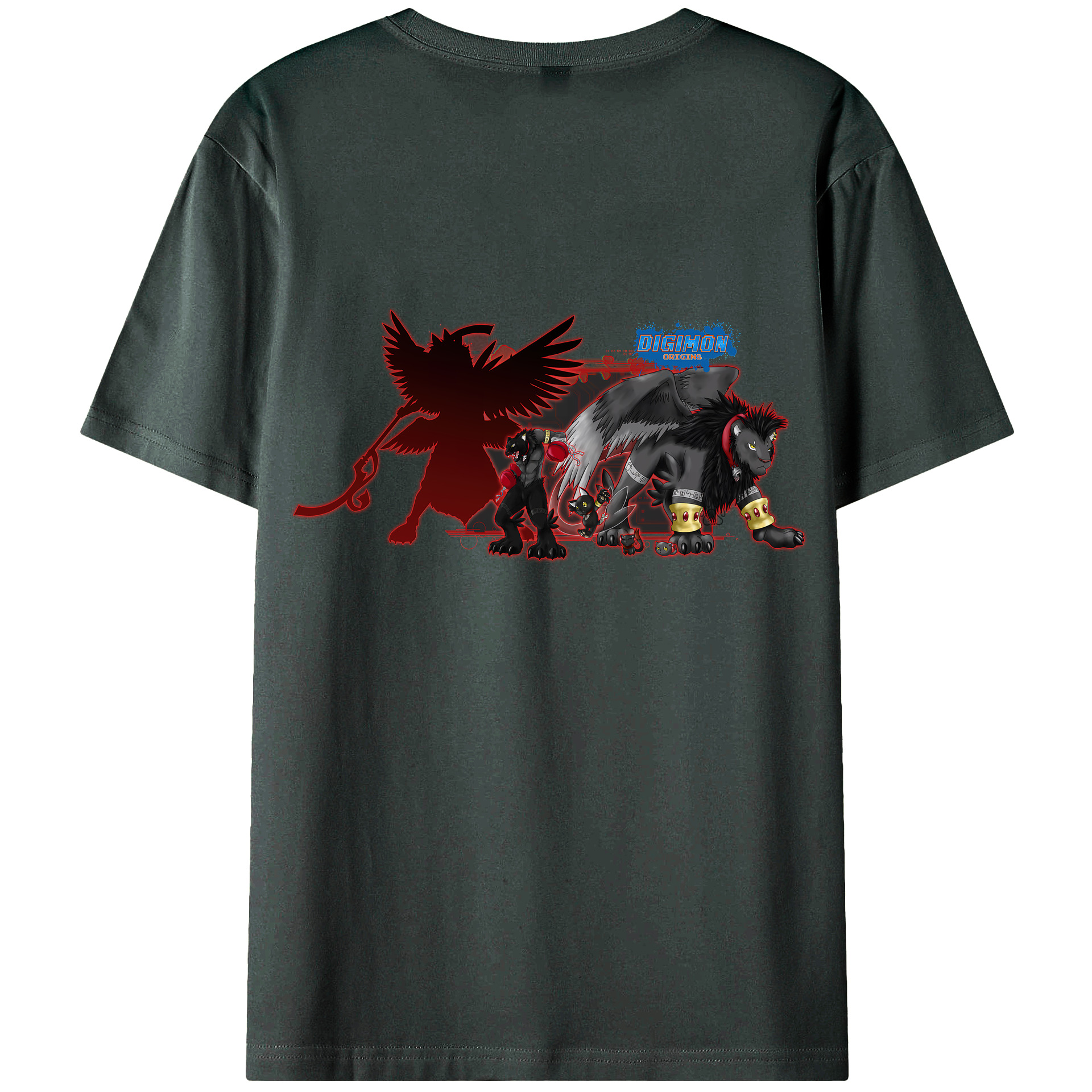 （画像用） Digimon デジタルモンスター/デジモン 綿100％ メンズ半袖Tシャツ（バックプリント） 通気性